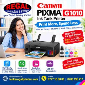 Canon PIXMA G1010 ink tank printer with high-yield ink bottles – Regal Computers and Printers Sri Lanka