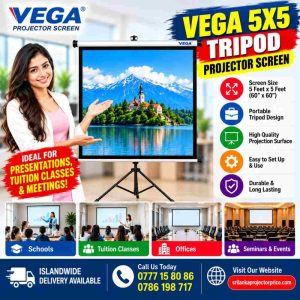 Vega 5X5 Tripod Projector Screen Price in Sri Lanka – Portable 5 Feet Projector Screen