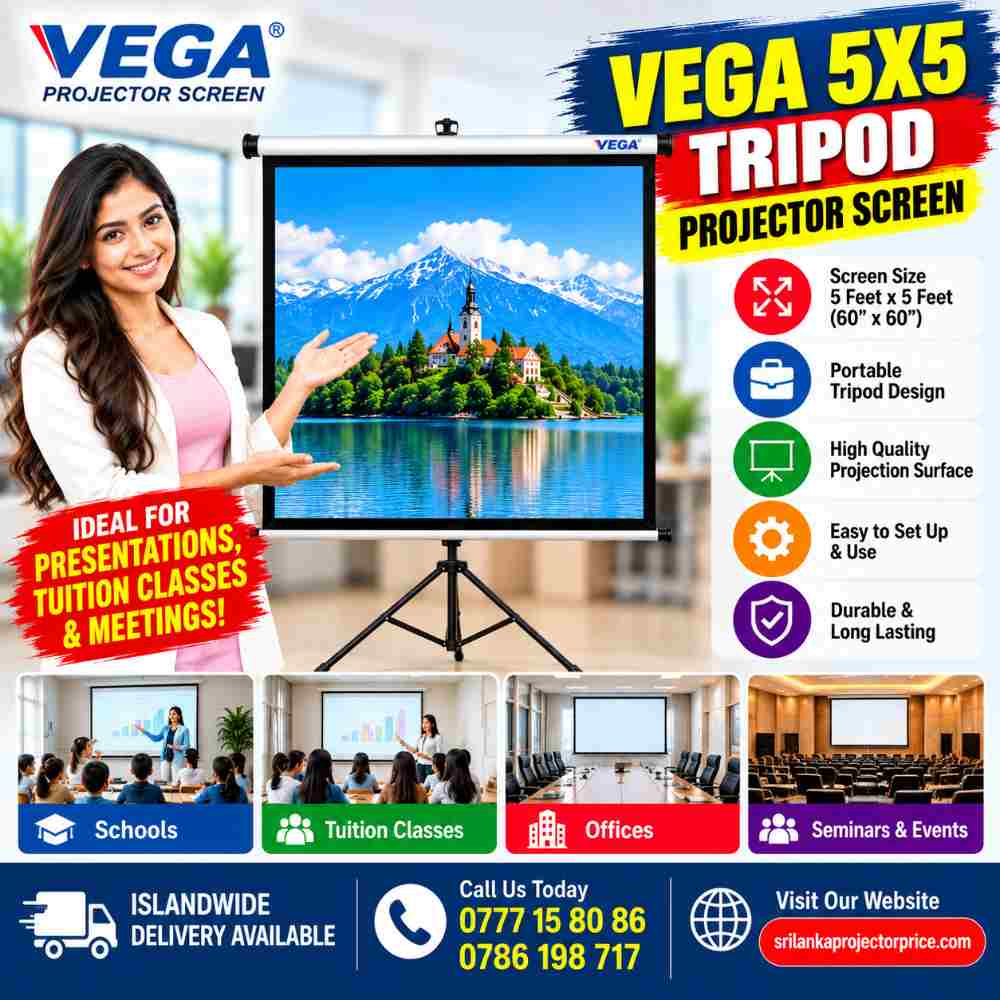 Vega 5X5 Tripod Projector Screen Price in Sri Lanka – Portable 5 Feet Projector Screen