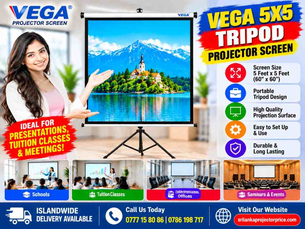Vega 5X5 Tripod Projector Screen Price in Sri Lanka – Portable 5 Feet Projector Screen